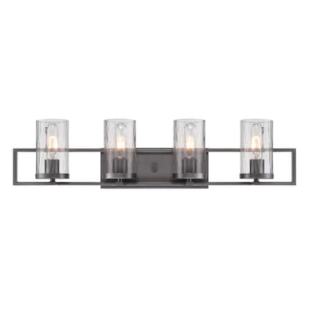 Designers Fountain Elements 33in 4-Light Chrome Industrial Indoor Vanity Light with Clear Rain Glass Shades 86504-CHA